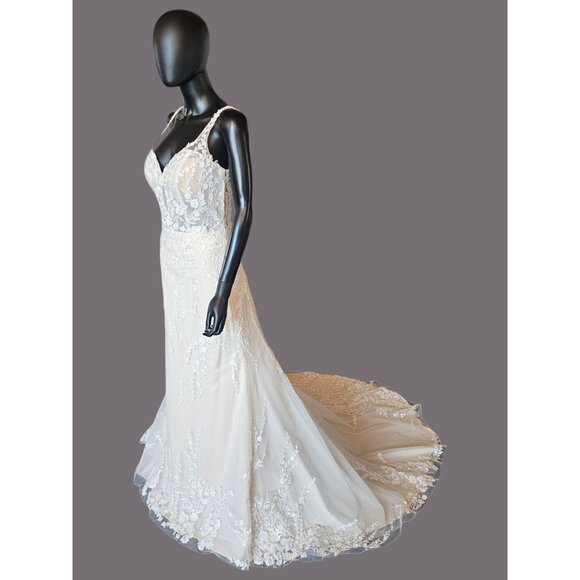 Blush Illusion Bodice Fit and Flare Scoop Back Wedding Gown - Stella Couture - Picture 3 of 10